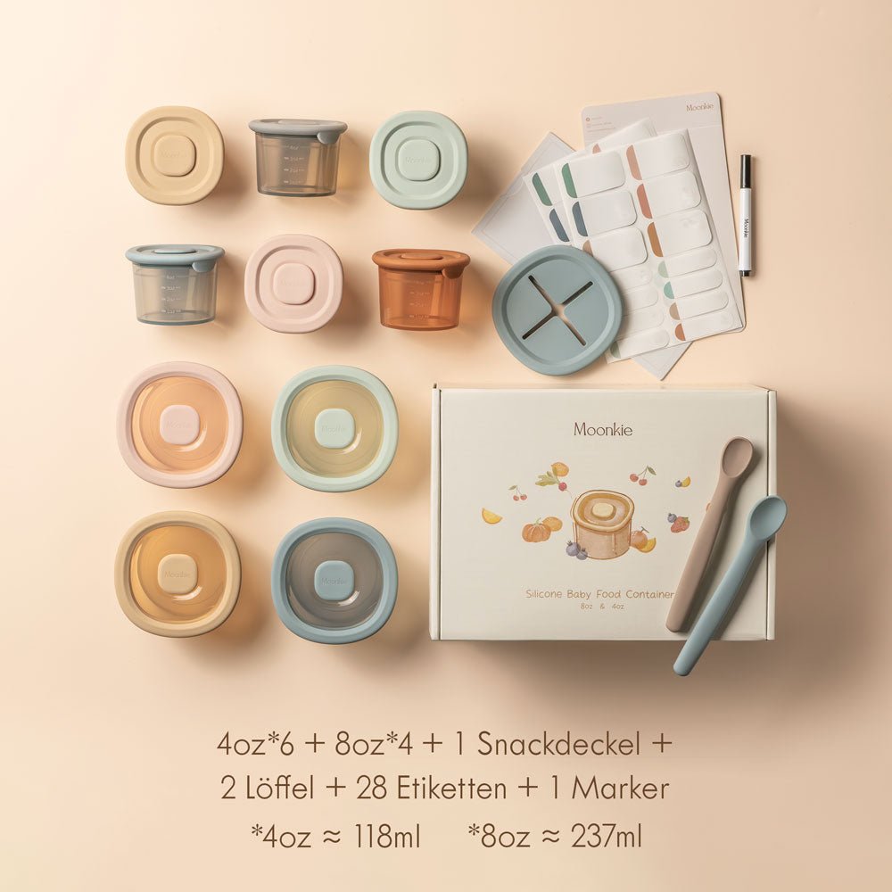 Moonkie.de-Babynahrungsbehälter aus Silikon-4oz*6er Pack+8oz*4er Pack+2 löffel-PFC-03-25