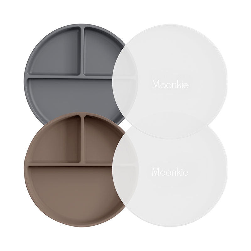 Moonkie.de-Saugteller - 2er-Pack-Warmes Taupe/Dunkelgrau-PL-09-14