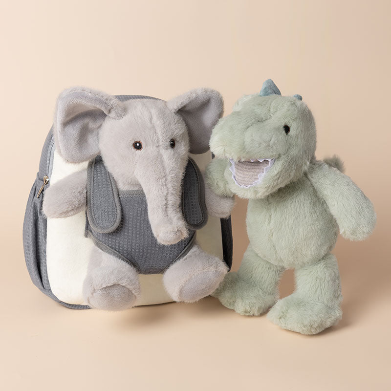 Moonkie Hug & Go™ Duo – Elefanten-Rucksack & Dinosaurier-Plüschtier