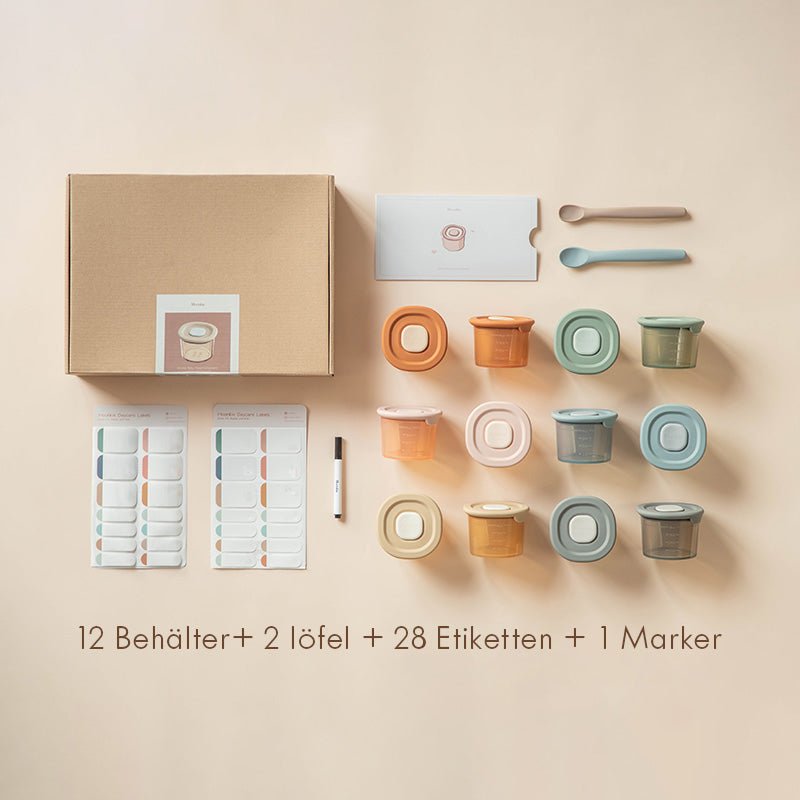 Moonkie.de-Babynahrungsbehälter aus Silikon-4oz*12er Pack+2 löffel-PFC-02-19