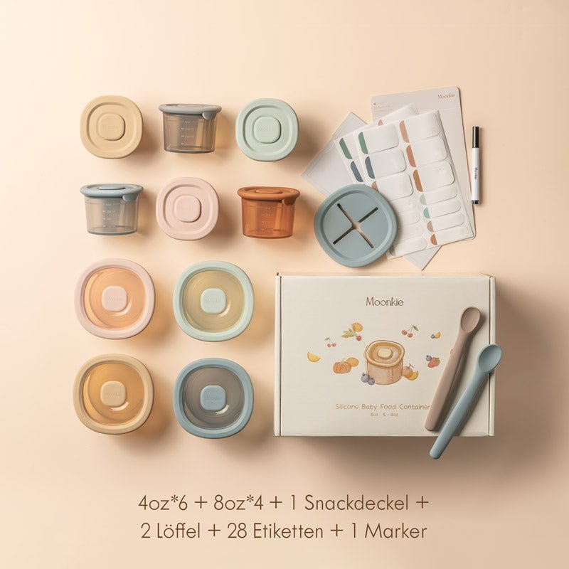 Moonkie.de-Babynahrungsbehälter aus Silikon-8oz*8er Pack+2 löffel-PFC-04-14