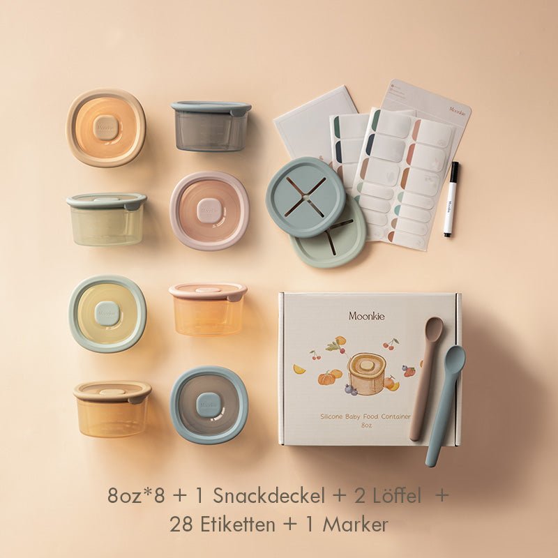 Moonkie.de-Babynahrungsbehälter aus Silikon-8oz*8er Pack+2 löffel-PFC-04-17