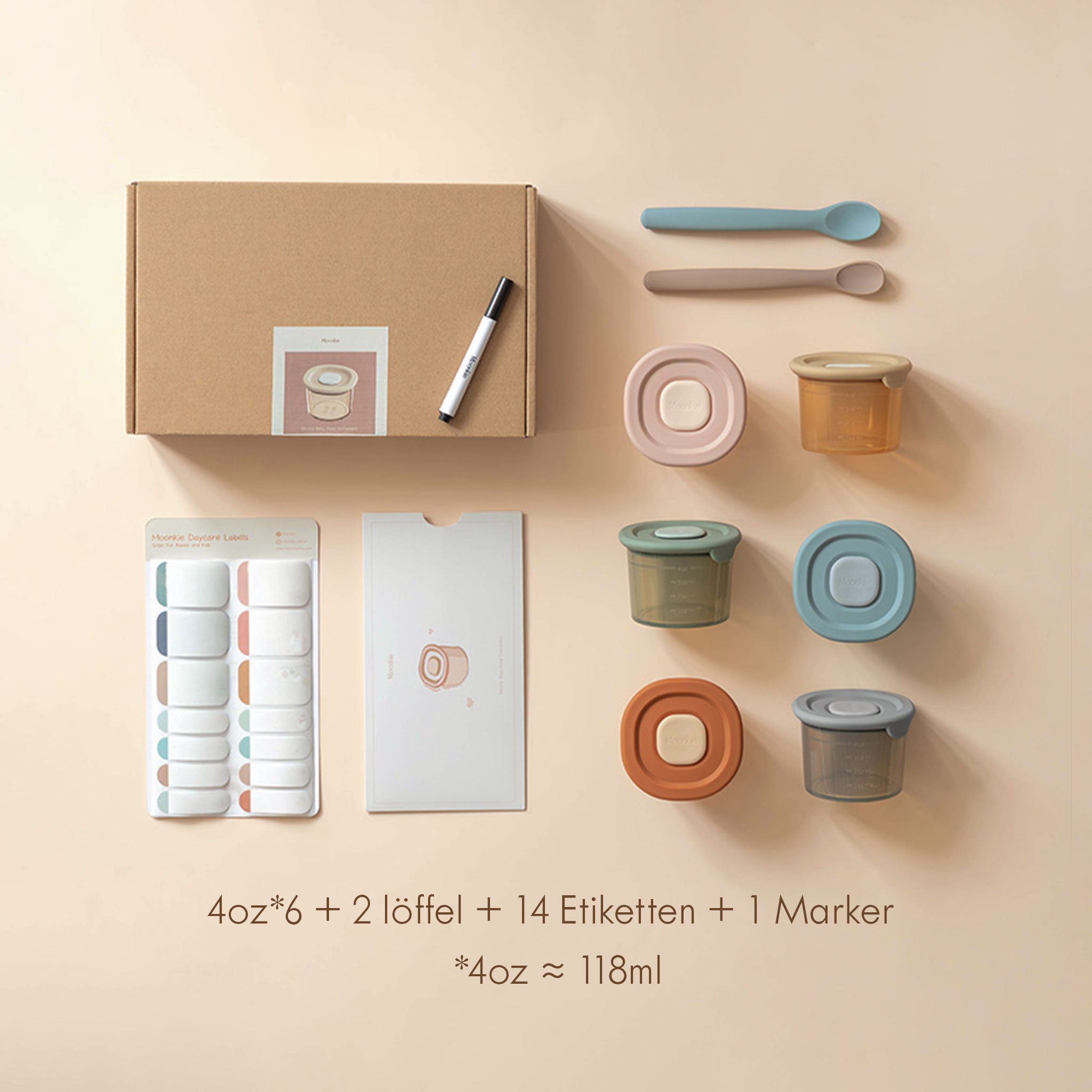 Moonkie.de-Babynahrungsbehälter aus Silikon-8oz*8er Pack+2 löffel-PFC-04-26