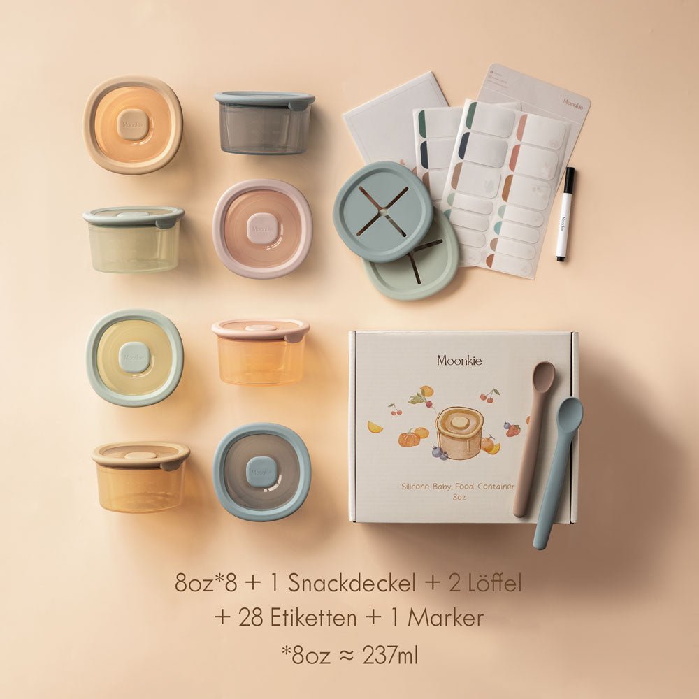 Moonkie.de-Babynahrungsbehälter aus Silikon-8oz*8er Pack+2 löffel-PFC-04-27