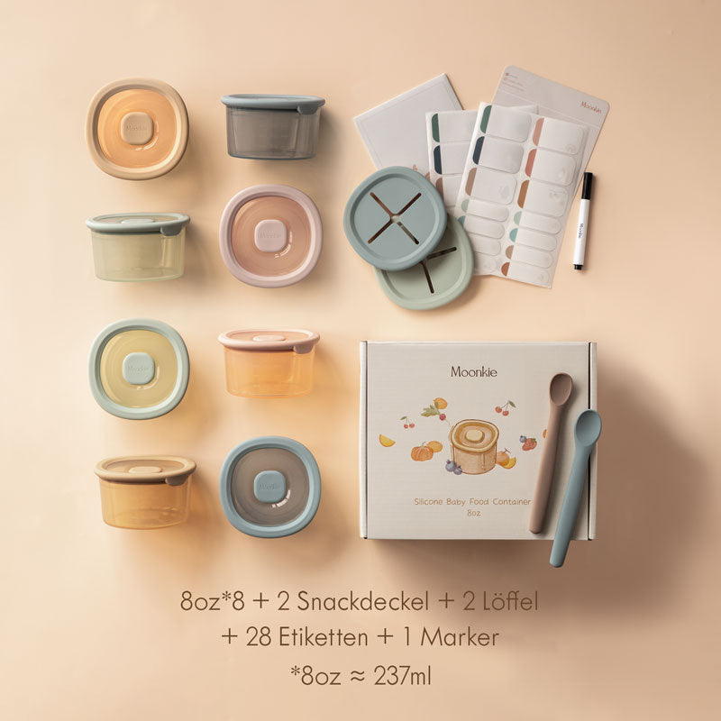 Moonkie.de-Babynahrungsbehälter aus Silikon-8oz*8er Pack+2 löffel-PFC-04-27