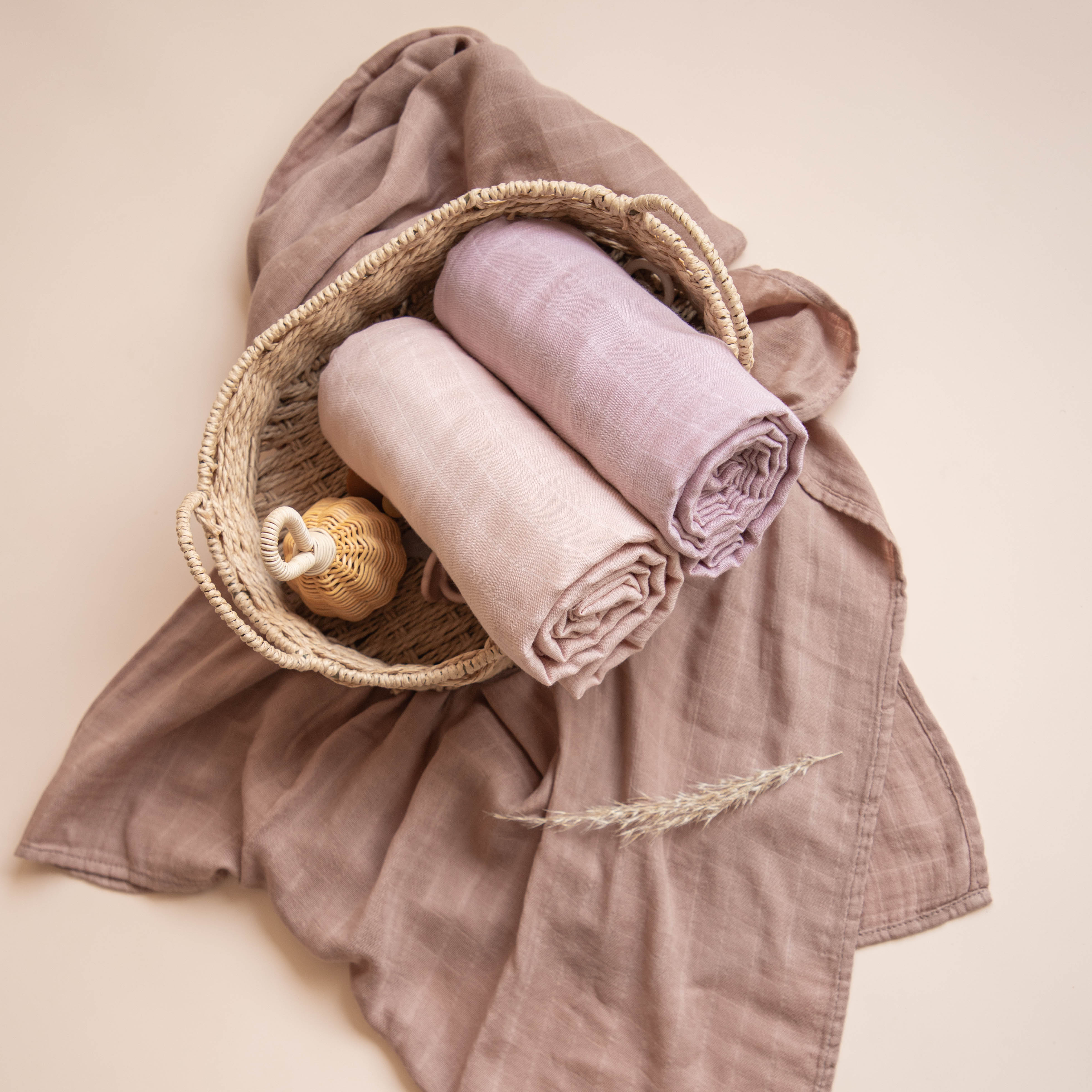 Moonkie.de-Musselin Wickeldecke (Rouge/Weiches Mauve)-SKU-SB-05-2