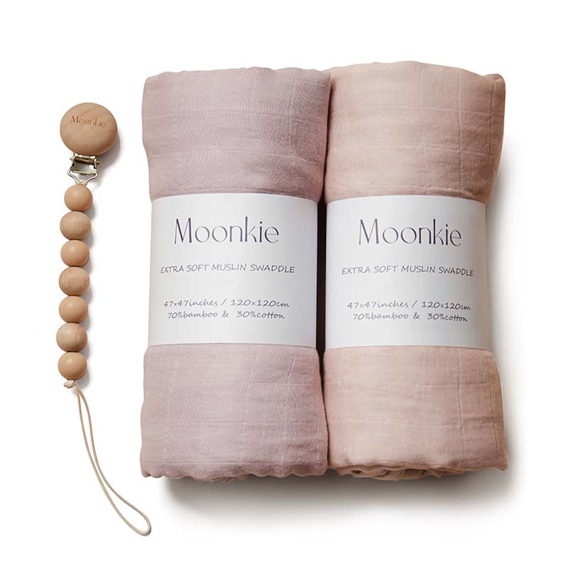 Moonkie.de-Musselin Wickeldecke (Rouge/Weiches Mauve)-SKU-SB-05-1